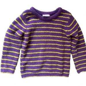 Girls Hanna Andersson Purple And Yellow Striped Crew Neck Sweater Size 100 cm 4T
